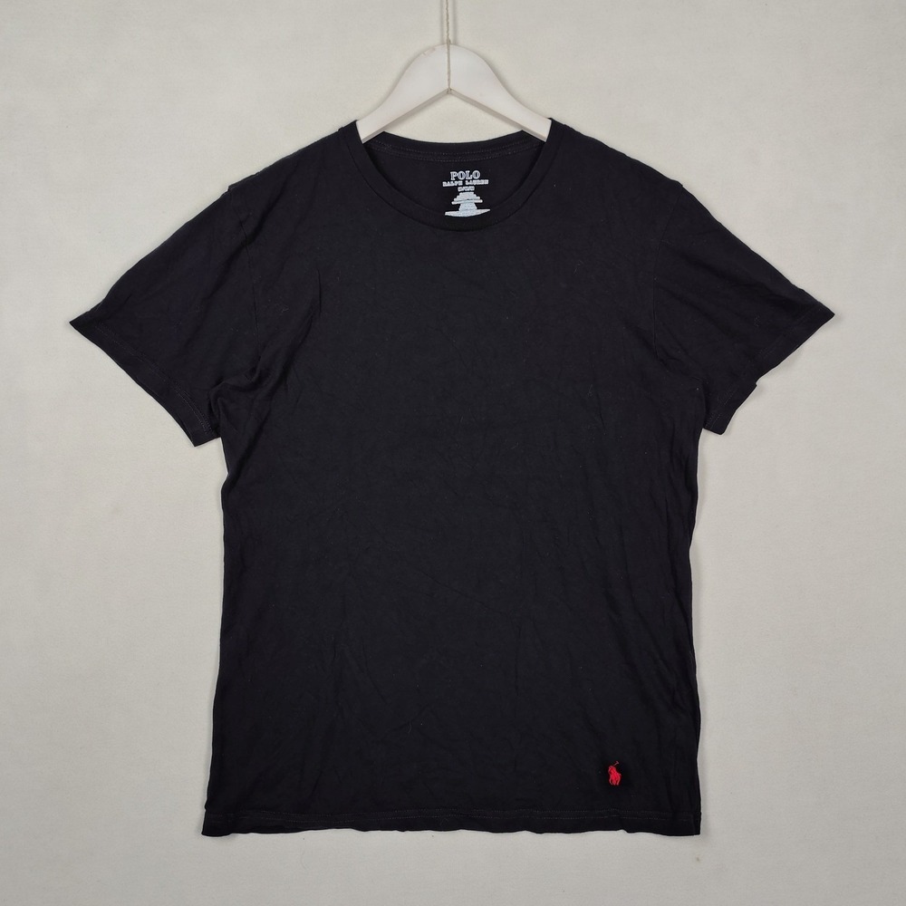 Polo Ralph Lauren Mens Classic Fit Black Cotton Crewneck T-Shirt Medium Red Logo
